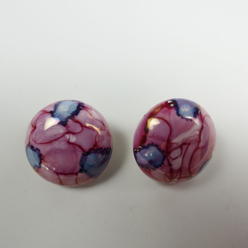 Vintage Style Pink Blue Swirl Glass Dome Clip-On Earrings Fashion Jewelry